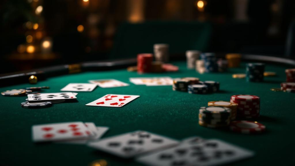 Professionell pokerspelare vid pokerbord med marker och kort - Pappa Haj pokerstrategi expert